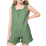 Girls 2 Piece Shorts Set Ruffle Sleeveless Tops Summer...