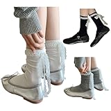 WJIAMPLS Women Lace Trim Bow Crew Socks, Ribbon Tie...