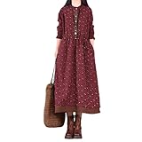 Women Retro Floral Cotton Linen Midi Dress Belted...