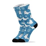 Seals Coral Blue Pattern Crew Socks for Women Men...