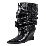 Vervesole Fancy Women's Mid Boots Slouch Wedge Heels...