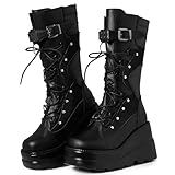 Tscoyuki Womens Goth Platform Boots Chunky Wedge Heel...