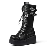 Yremael Women's Black Platform Boots Wedge Combat...