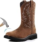 Hunthor Men's Cowboy Work Boots, Square Steel Toe EVA...