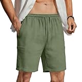 7 Inch Linen Shorts for Mens Elastic Waist Athletic...