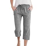 Plaid Pants for Women Loose Fit Straight Leg Drawstring...