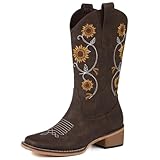 Bybmorto Brown Cowboy Boots for Women - Mid Calf...