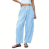 Plaid Gingham Pants for Women Summer Pajamas Wide Leg...