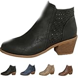 GHTRHSB Women's Chunky Mid-Heel Slip-On Leather...