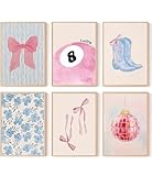 6Pcs Blue and Pink Bow Lucky 8 ball Room Decor Canvas...