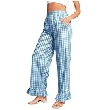 Womens Striped Gingham Pants Pajama Lounge Pants Cute...