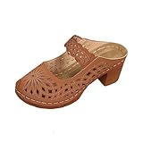 Feunu Block Heel Sandals for Women Closed Toe Chunky...