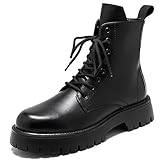 Men'S Black Patent Leather Platform Combat Boots...