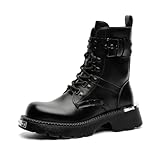 HSGKSINEG Men'S Leather Platform High Top Motorcycle...