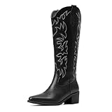 Oiamenne Black Cowboy Boots for Women Knee High Pointed...