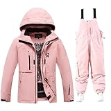 YEEFINE Women's Ski Suit Two Piece Waterproof Ski Pink...