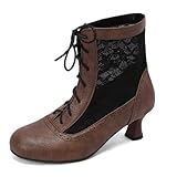Womens Vintage Victorian Boots Ruffles Lace Up Ankle...