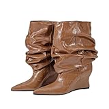 Kekonaca Women's Slouchy Wide Calf Boots Wedge Heel...