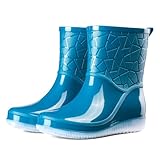 OXNGEOS Women’s Print Mid-Calf Flat Rain Boots PVC...