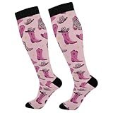 PDYRLEN Pink Cowboy Boots Compression Socks for Women...