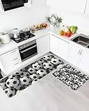 Football Soccer Sport Kitchen Rugs Set of 2 Black White...