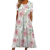 Women's Casual Boho Floral Crewneck Pleated Tunic Dress...