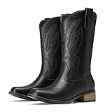 Athlefit Black Cowboy Cowgirl Boots for Women Mid Calf...