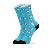 Hummingbirds Sky Blue Print Crew Socks for Women Men...