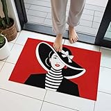 Door Mat, Fashion Girl Wearing Black Hat Front Door Mat...