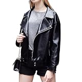 Women's Classic Long Sleeve Moto Biker Coat Lapel Zip...