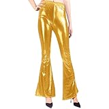 Women's Shiny Metallic Bootcut Pants Faux Leather Bell...
