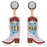 Beaded Cowboy Boot Earrings Western Cowgirl Boot Drop...