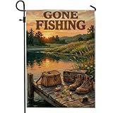 Fishing Garden Flag, Nature Rustic Boat Basket Summer...