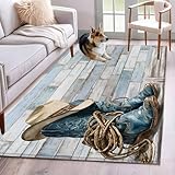 Area Rug 4x6ft Western Cowboy Boots Hat Area Rugs...