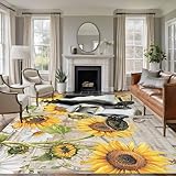 5x7 Area Rugs for Living Room, Yellow Sunflowers Non...