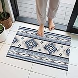Door Mat, Vintage Blue Aztec Geometric Front Door Mat...