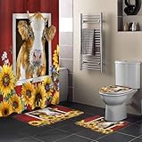 Cow Sunflowers 4PCS Shower Curtains Set with Toilet Lid...