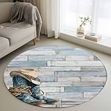 Teamery Round Area Rug 3ft, Western Cowboy Boots Hat...
