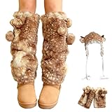 Deer Print Leg Warmers, Brown Faux Fur Boot Cuffs Cover...