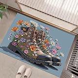 Creative Illustration Doormat Boots with Flowers...