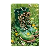 BEAROWL Metal Tin Signs，Green Hiking Boots In Natural...