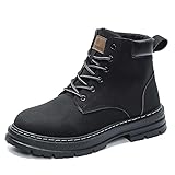 Men's High-Top Leather Motorcycle Boots Lace-Up Casual...