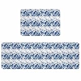 Yaiikkvbaa Blue Floral Kitchen Rugs and Mats Non Slip...