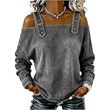 Women's Cold Shoulder Adjustable Buckle Strap Denim...