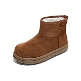 Women's Ankle Snow Boots, Brown Suede, Fleece Lined,...