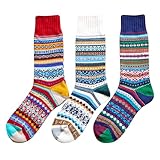 Retro Crew Socks for Men and Women, 3 Pairs Chunky Knit...