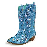 RKQ Green Sparkle Rhinestones Cowboy Boots For Women...