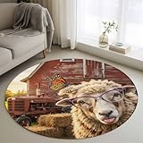 Round Rugs 4 Ft, Farm Sheep Non Slip Area Rugs for...