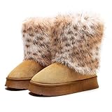 Allegra K Women's Faux Fur Flat Pull on Brown Snow...
