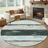 Round Rugs 8ft, Blue Teal Non-Slip Area Rugs for Living...